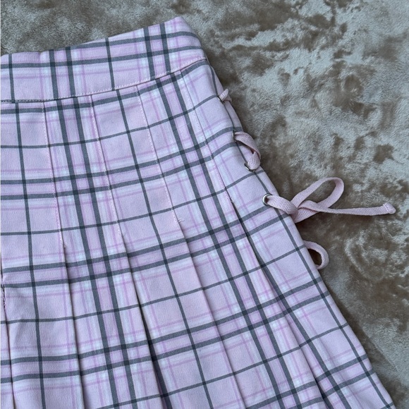 Lace up plaid mini skirt cotton candy pink school girl skater barbie - Picture 8 of 9